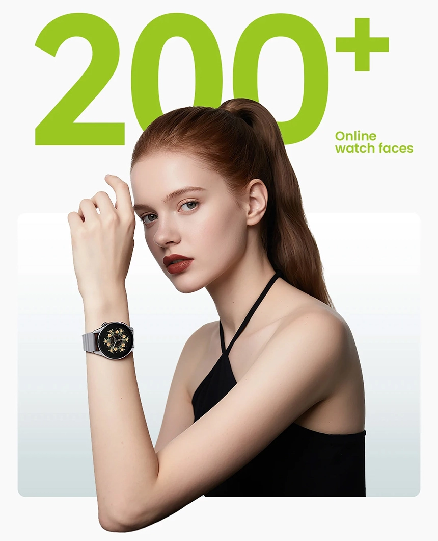 Haylou Watch 4S com mostrador de relógio personalizável usado por uma mulher