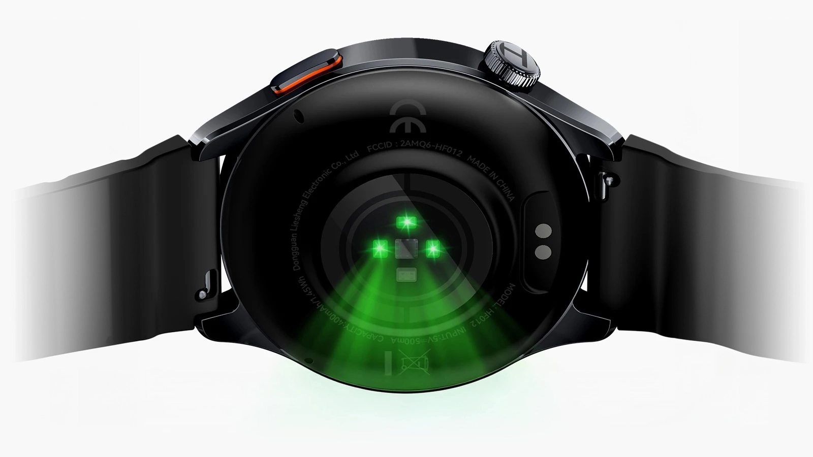 Sensor de frequência cardíaca do Haylou Watch 4S na parte traseira